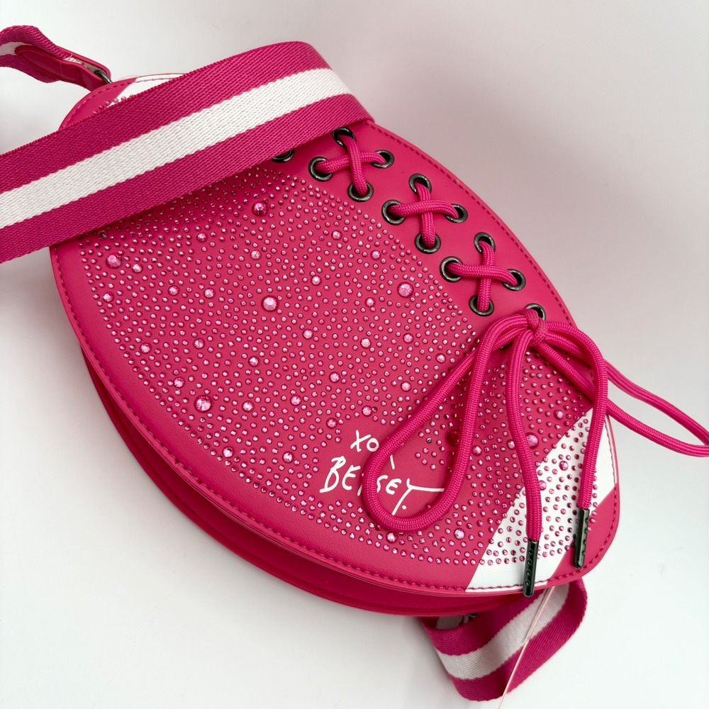 Betsey Johnson Pink Rhinestone Football Crossbody Bag Purse with Coin‎ Pouch - Picture 2 of 9